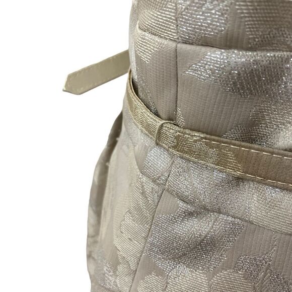 Eliza J Champagne Color Floral Brocade Ruffle Neckline Sleeveless Dress Medium - Picture 6 of 13